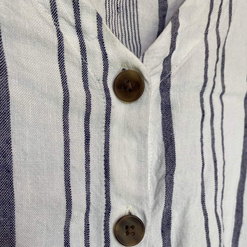 Sold- Loft button down blue white stripe linen top - Picture 4 of 9